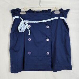 CROWN & IVY Size 8 Navy Blue Cotton Stretch Belted‎ Wrap Skirt w/ Pockets EUC